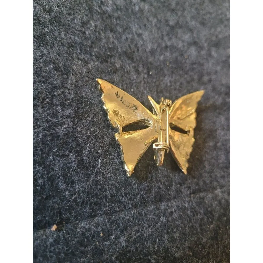 Vtg 1980s Gerrys Brooch Lapel Pin Butterfly Clear Rhinestones Gold Tone Metal